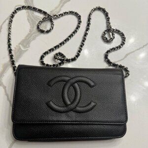 Chanel Wallet on Chain (WOC) – Black Caviar with Embossed CC Logo